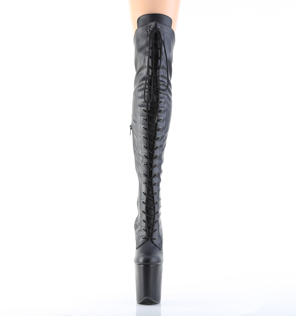 PLEASER - Flamingo - 3014 Matte Black Faux Leather